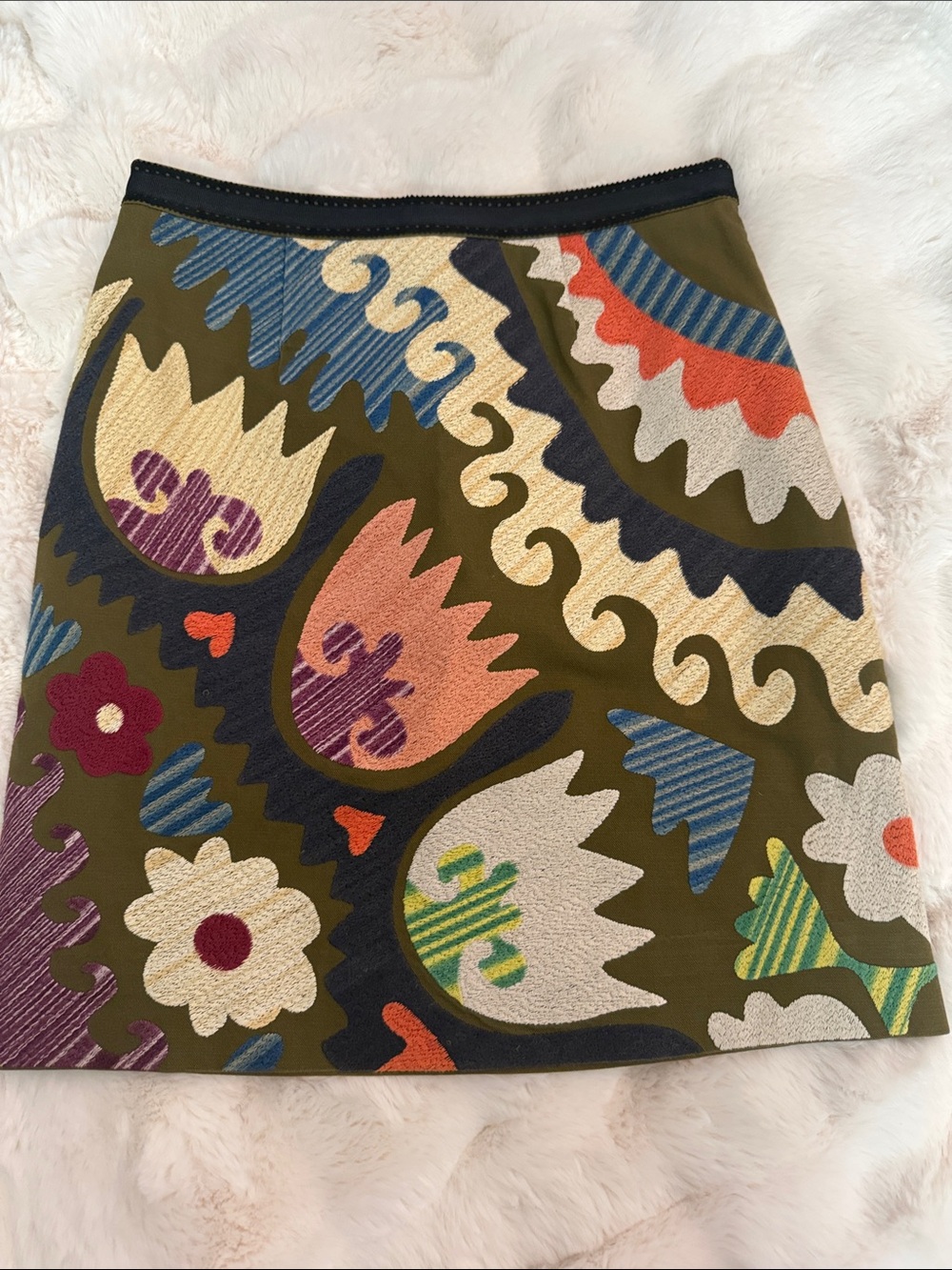 Anthropologie Olive Embroidered Tulip Mini Skirt - Multicolor